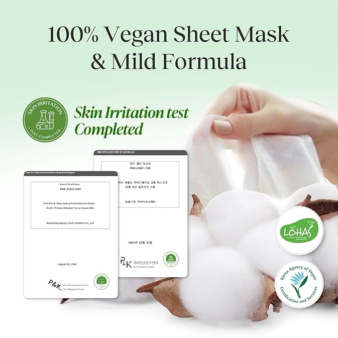 Tea Tree Relief Cotton Mask, Soothing & Hydrating, Vegan, Korean Skin Care Face Mask 23g*5sheets (Kummerowia Striata)