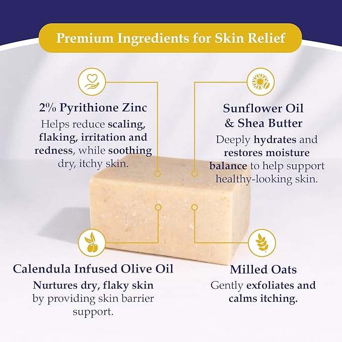 Noble Formula 2% Pyrithione Zinc Soap Bar with Sunflower Oil & Shea Butter – Face, Body & Scalp Cleansing Bar for Dry & Problem-Prone Skin - No Palm Oil, Vegan Formula, Handmade in the USA, 3.25 oz