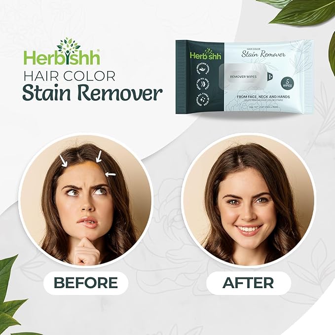 Herbishh Hair Color Shampoo for Gray Hair, Dark Brown, 500ml with Color Stain Remover Wipes, Ammonia Free