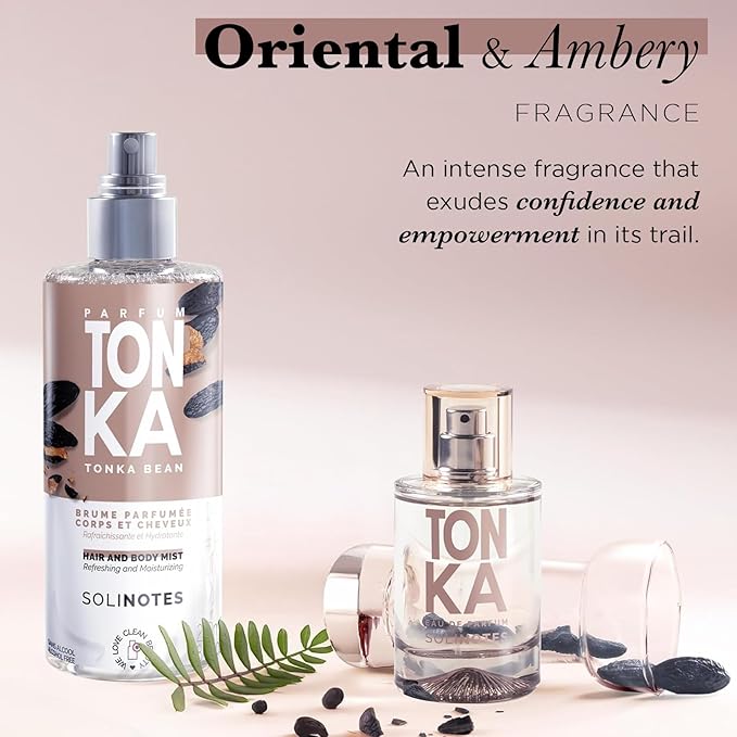 Solinotes Tonka Body Mist – Alcohol-Free, Long-Lasting Fragrance Spray with Mandarin Blossom & Tonka Bean – Clean, Cruelty-Free, Vegan Perfume Mist for Women – Hair & Body Spray (8.45 Fl Oz)