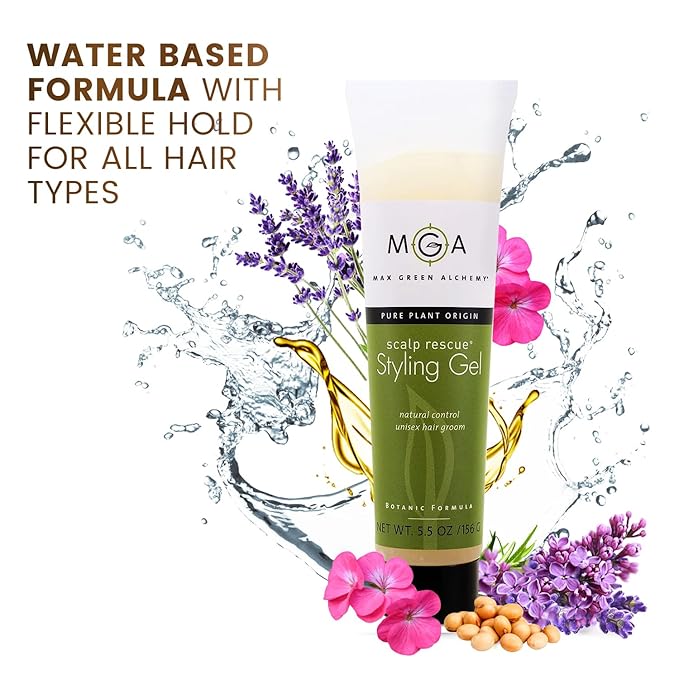MGA Vegan Hair Styling Gel - Scalp Rescue Organic Formula for Flexible & Natural Hair Style | Curly Hair Products for Men & Women Provides Frizz Control | Alcohol Free & Color Safe Hair Gel, 5.5 Fl Oz