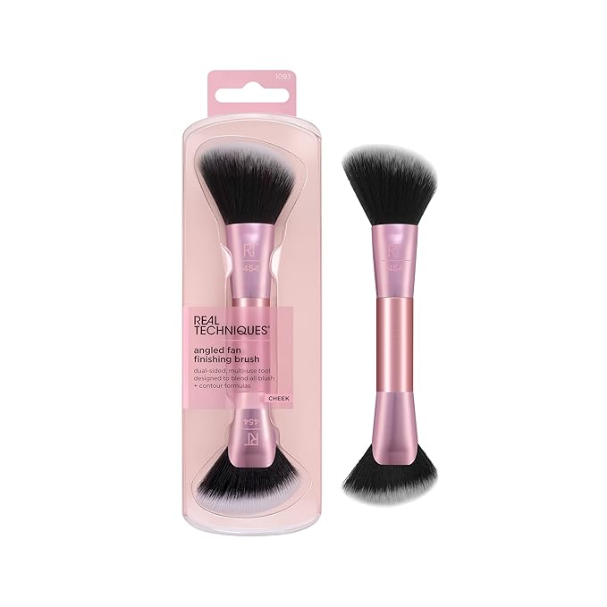 Real Techniques Angled Fan Finishing Brush, Dual-Ended Contour, Bronzer & Blush Makeup Brush for Blending Powder or Cream Products, UltraPlush Bristles, Cruelty-Free, 1 Count
