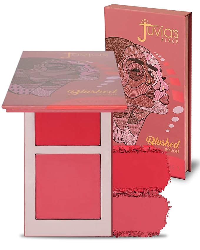 Juvia's Place Blushed Duo Blush Volume5 - Two Tone Pigmented Buildable Pressed Mineral Powder - Rosy Natural Cheeks Matte Fresh Finish for All Skin Color