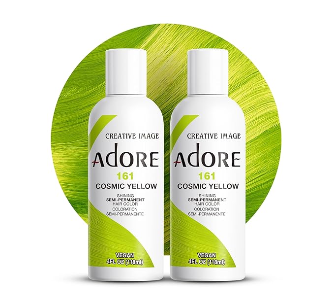 Adore Semi Permanent Hair Color (161 Cosmic Yellow) (2 Pack) | Vegan & Cruelty-Free Yellow Hair Dye | No Ammonia, No Peroxide, No Alcohol | 4 Fl Oz