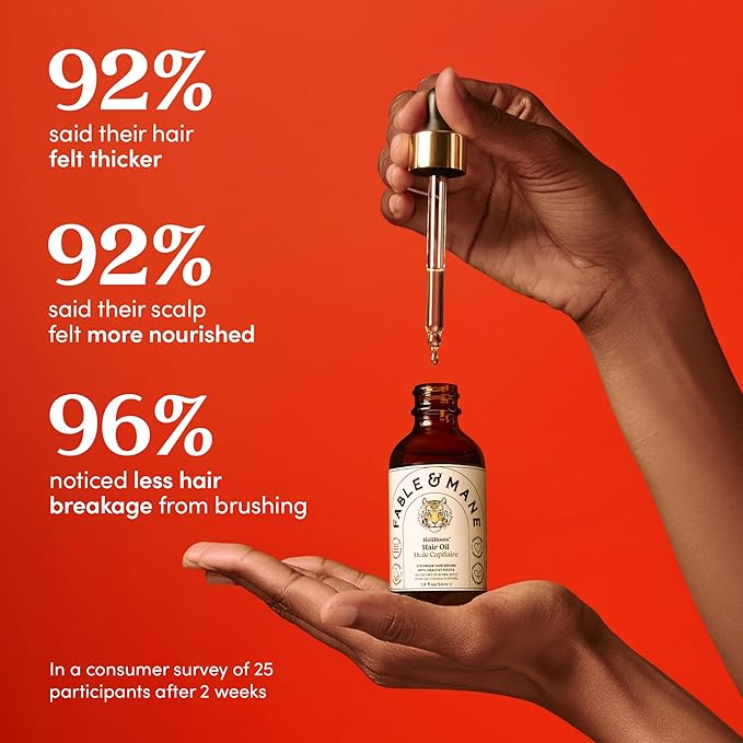Fable and Mane Hair Oil - HoliRoots Strengthening Serum for Damaged, Frizzy Hair with Ashwagandha, Castor Oil & Scalp Treatment - 1.8FL oz | for Damaged, Frizzy Hair, with Ashwagandha, Scalp Treatment
