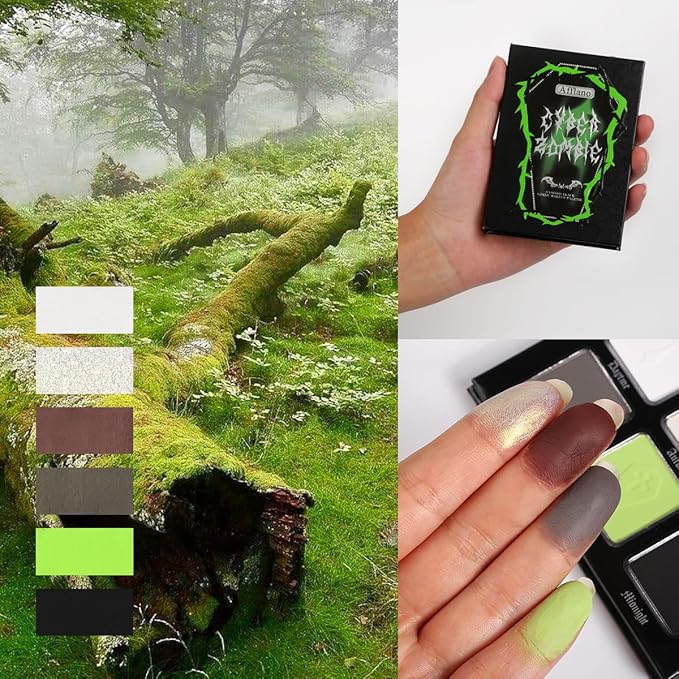 Green Brown Eyeshadow Palette, Highly Pigmented Bright Lime Green Christmas Makeup Palette, Blendable Matte Shimmer Wicked Goth Smoky Grunge Eyeshadow Pallet for Halloween Zombie Witch Monster, Vegan