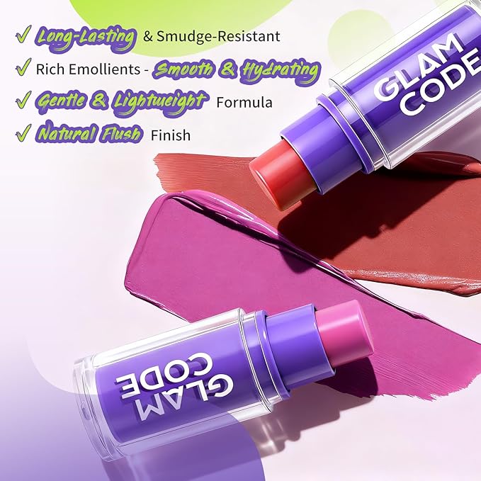 Glam Code Blush Makeup Stick - Makeup Lip + Cheek Stick for Eyes, Lips & Cheeks, Multi-Use Cream Blush Stick with Natural Flush, Hydrating & Long-lasting丨Vegan & Cruelty-Free - #05