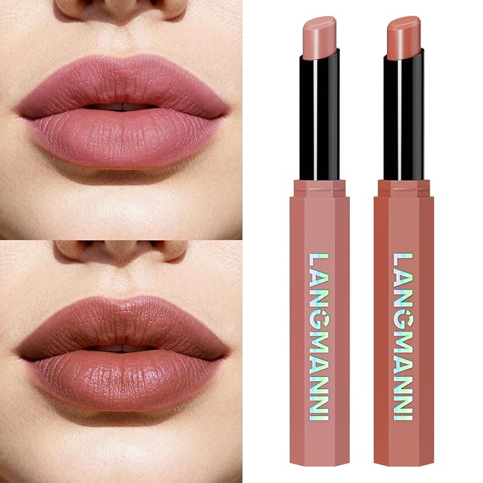 Jolilab 2Pcs Velvet Matte Lipstick Nude Matte Soft Dark Color Stick High Pigmented Long-Lasting Waterproof Lip Stick Lip Balm Beauty Cosmetics Gift for Women(#07+08)