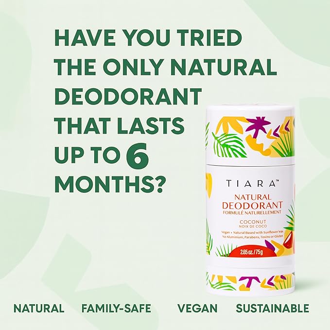 TIARA Whole Body All Natural Deodorant for Women, Aluminum Free Deodorant for Men, Safe for Kids Use All Over Body, Paraben Free, No Chemicals Vegan & Non Toxic, Travel Size (Coconut)