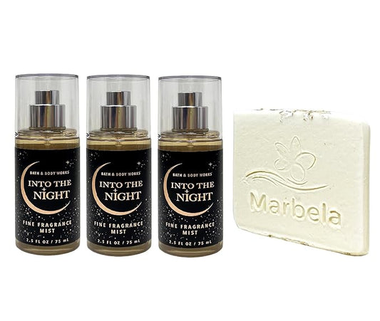 Bath & Body Works Into The Night 3 Piece Mini Fragrance Mist Bundle with a Natural Oats Sample Soap - Travel Size
