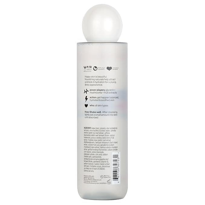 Pacifica Happy Water Hydrating Facial Toner – Vegan Ceramides, Hyaluronic Acid & Electrolytes, Refreshing & Calming for Balanced Skin, Clean Beauty, Vegan, Cruelty-Free, All Skin Types, 4 oz