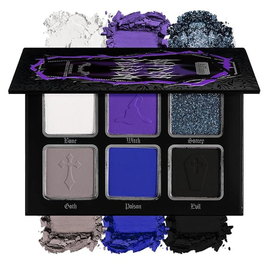 Black Blue Purple Eyeshadow Goth Makeup Palette, Matte Shimmer Dark Smoky Eyeshadow Pallet with Mirror, High Pigment White Grey Multichrome Eye Shadow for Halloween Party Witch Costume Zombie Vampire