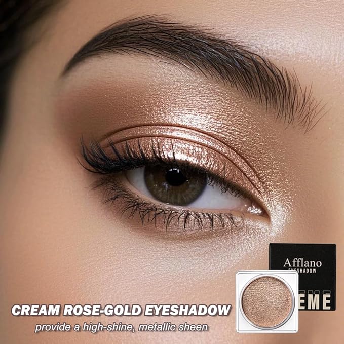 Cream Rose Gold Shimmer Eyeshadow Bright Richly Pigmented, Long Wear Intense Gold Glitter Creme Eye Shadow, Waterproof Ultra-Blendable Champagne Sombras de Ojos Makeup, Cruelty-Free & Vegan, 08#