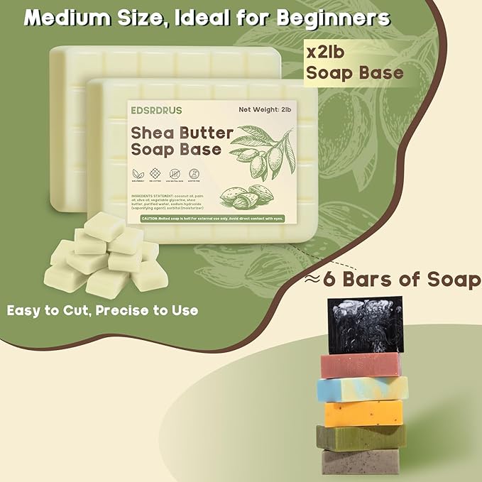 2lb Glycerin Soap Base - Scented Melt and Pour Soap Base for DIY Crafting, Easy to Cut, Vegan and Cruelty-Free, Moisturizing and Gentle on Skin, Perfect for Soap Making Supplies (Shea Butter, 2 Pound)