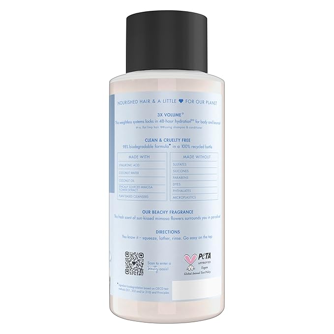 Love Beauty and Planet Weightless Volume Shampoo with Hylauronic acid Coconut Water & Mimosa Flower for Thin and Fine Hair 13.5 oz (Pack of 2)