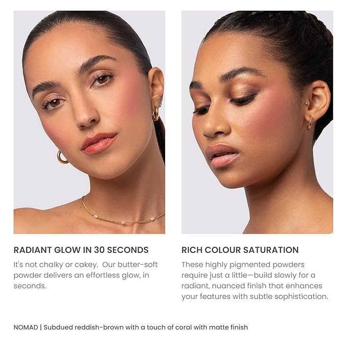 Phase Zero Makeup Powder Blusher | "Nomad" | 5g / 0.18 oz. | Full Coverage, Natural Blush | Soft, Buildable Pink, Coral, Peach & Golden Hues | Matte & Shimmering Shades Gives Cheeks a Radiant Glow