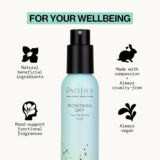 Pacifica Hair Mist Perfume & Full Body Spray for Women - Montana Sky Body Mist Fragrance w/Cedarwood, Elderflower, Black Pepper, Sage & Sandalwood Clean Beauty Alcohol-Free, Vegan & Cruelty-Free 5 oz | for Women, Clean Beauty, Alcohol-Free, Vegan, Crue...