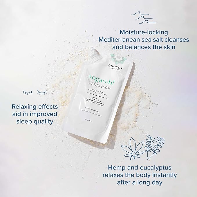 Cuccio Somatology Yogahhh! Detox Bath - Post Workout Relaxing Body Soak - Regenerate Tired & Sore Muscles - Anti-aging Vegan Formula - Epsom Salts, Goji Berries, Eucalyptus, Greek Mastiha - 16 oz