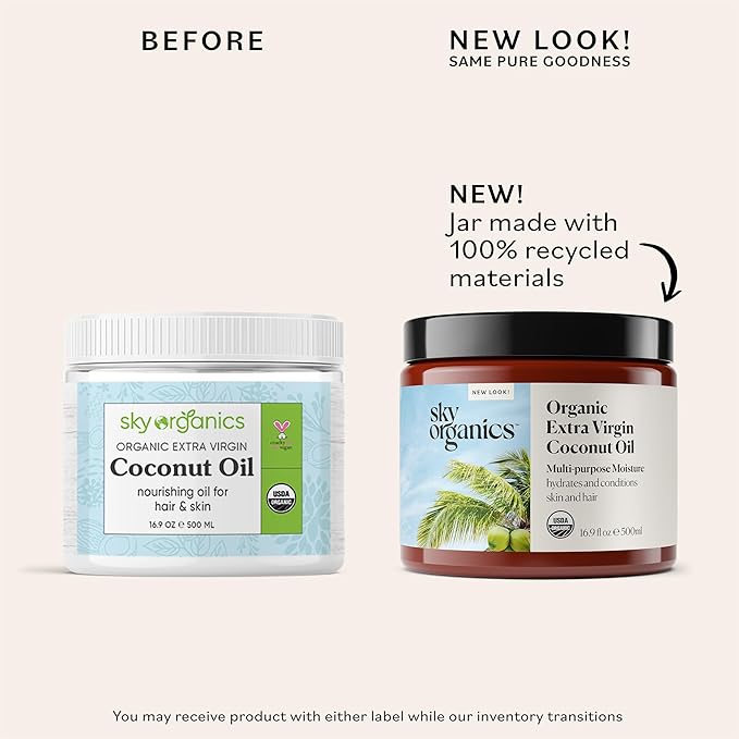 Sky Organics - Multipurpose Organic Coconut Oil for Skin & Hair, 16.9 fl oz - Extra Virgin Hair Oil & Body Moisturizer - Vitamins, Antioxidants & Fatty Acids - Vegan, Cruelty Free