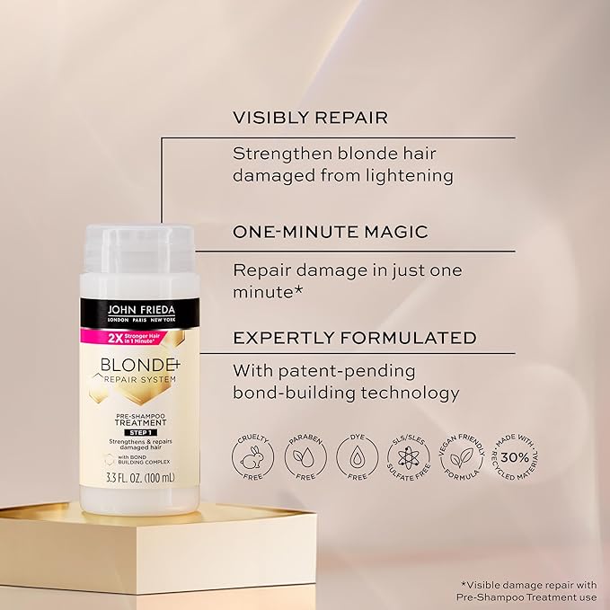 John Frieda Blonde+ Hair Repair Pre Shampoo, Treatment for Damaged Hair, 3.3 Oz
