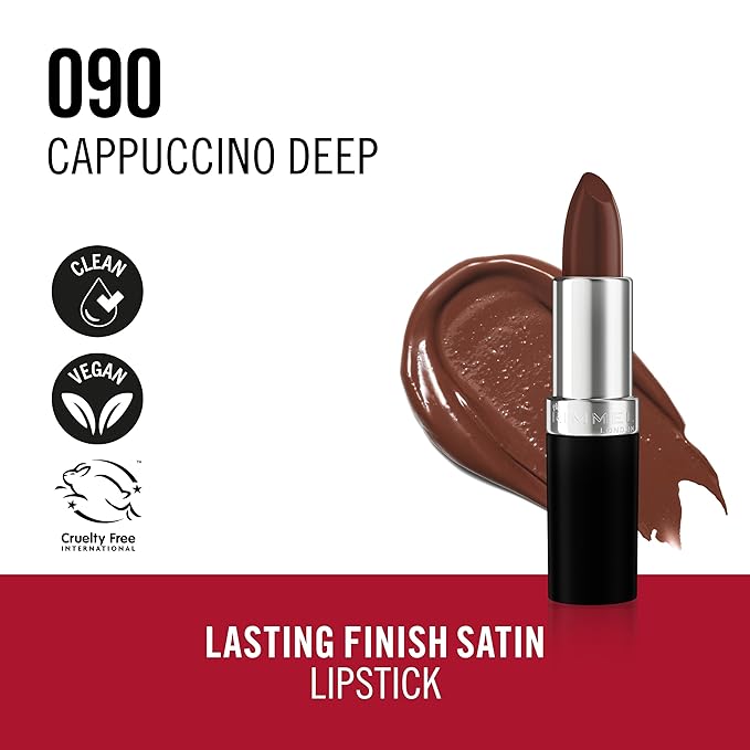 Rimmel Lasting Finish Lipstick | Up to 8 Hours of Intense Lip Color with Color Protect Technology and Exclusive Black Diamond Complex | 0.14 fl oz (Pack of 1) | 90 Cappucino Deep