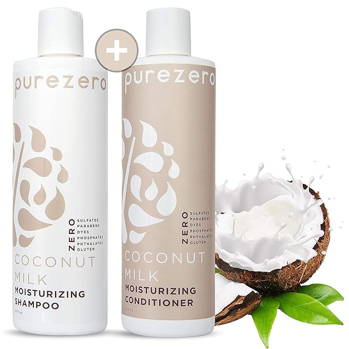 Purezero 20 Oz Value Pack Coconut Milk Shampoo & Conditioner Set, Bulk Pack, Intense Hydration & Increase Shine, Fight Dandruff & Frizz, Zero Sulfates, Parabens, Dyes,100% Vegan & Cruelty-Free