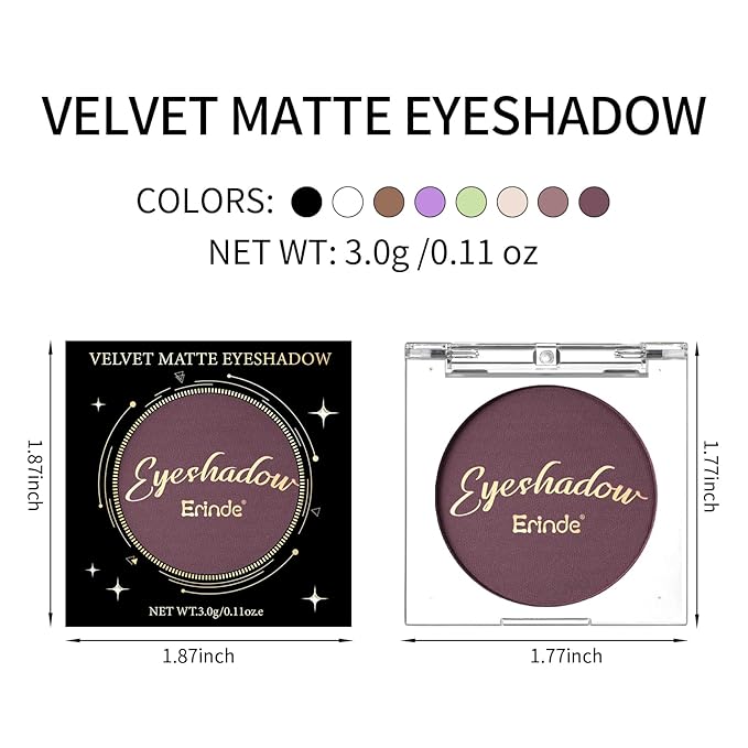 Erinde Deep Dark Mauve Plum Purple Single Eyeshadow Makeup, Smokey Eggplant Purple Neutral Matte Eye Shadow for Older Women, High Pigment Lightweight Blendable Eye Shadow Palette Sombra Para Ojos, 08