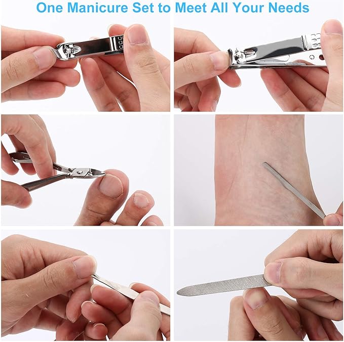 Manicure Kit, OKOM Manicure Set, Mens Grooming Kit, Nail Care Set, Manicure Kit for Men and Women,Nail Kit,Nail Clipper Set,With Tweezers and Toenail Clipper Large Nail Clipper Kit,Gifts for Men Women