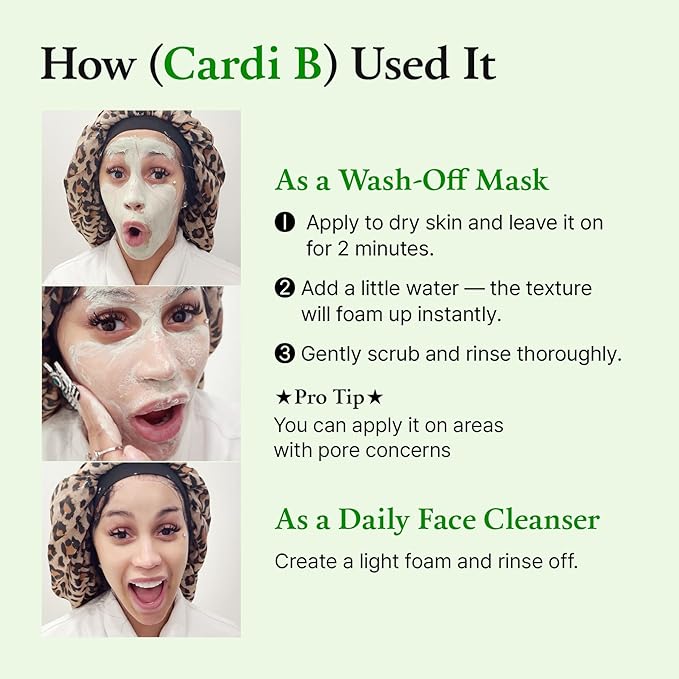 FULLY Green Tomato Facial Cleanser, Cardi B’s Clay Mask Cleanser for Deep Pore Cleanse & Pore Detox, Blackhead & Sebum Control, Gentle Face Wash for Women, Korean Skincare