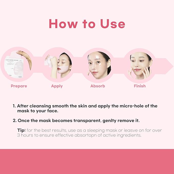 Glassy Hydrogel Face Mask for Glow and Dewy Skin, Deep Hydration, Vegan Collagen, Dewy Glow & Makeup Prep, Pore Tightening, Firming, Moisturizing, Overnight Korean Skin Care x 1ea