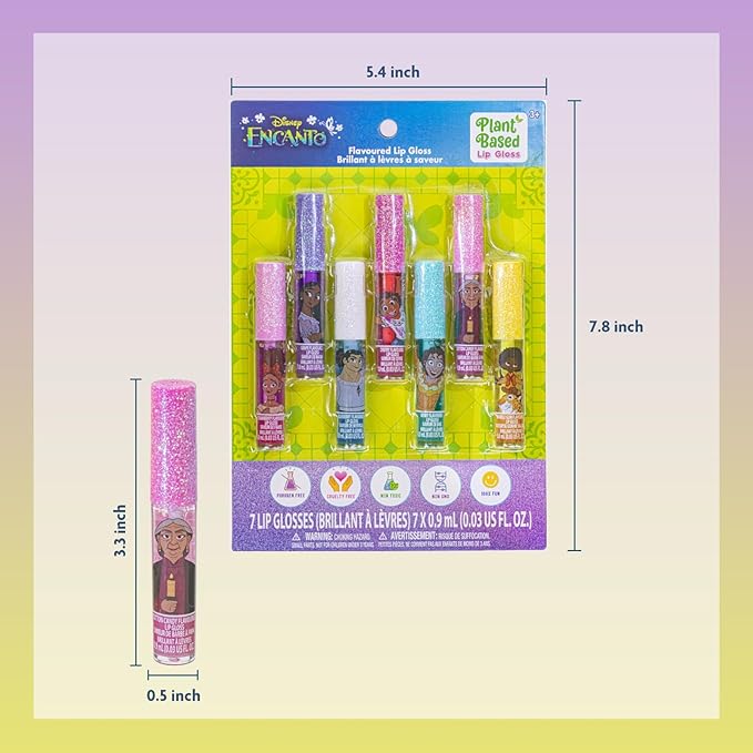 Townley Girl Encanto 7 PK Kids Lip Gloss Set | Vegan Girls Makeup for Ages 3