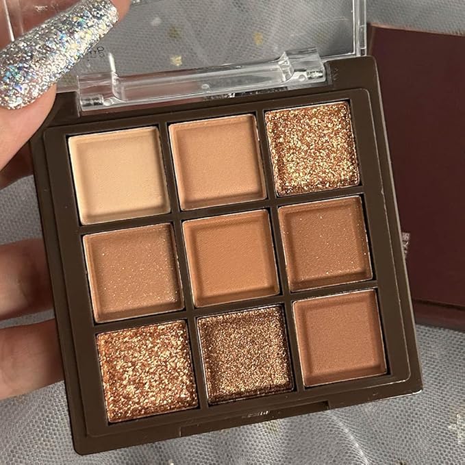 AMY'S DIARY Rose Gold Dark Brown Colorful neutral Eyeshadow Palette Makeup,9Color Matte Shimmer Natural Smokey Eye Eyeshadow palettes Highly Pigmented Neutral Long Lasting Waterproof