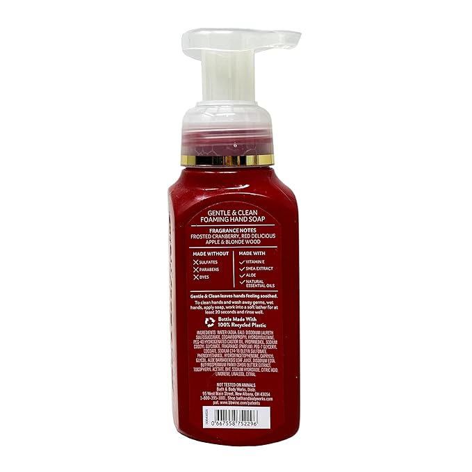 Bath & Body Works Frosted Cranberry 4 Pack Gentle Foaming Hand Soap Bundle with a Natural Oats Sample Soap