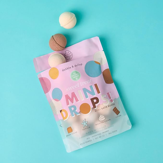 Dabble & Dollop Sweet Treat Mini Bath Bombs & Vanilla Shampoo, Body Wash and Bubble Bath for Kids - All Natural, Resealable Pouch, Foaming Whip, Vegan, Gluten-Free, Cruelty-Free (Pack of 2)