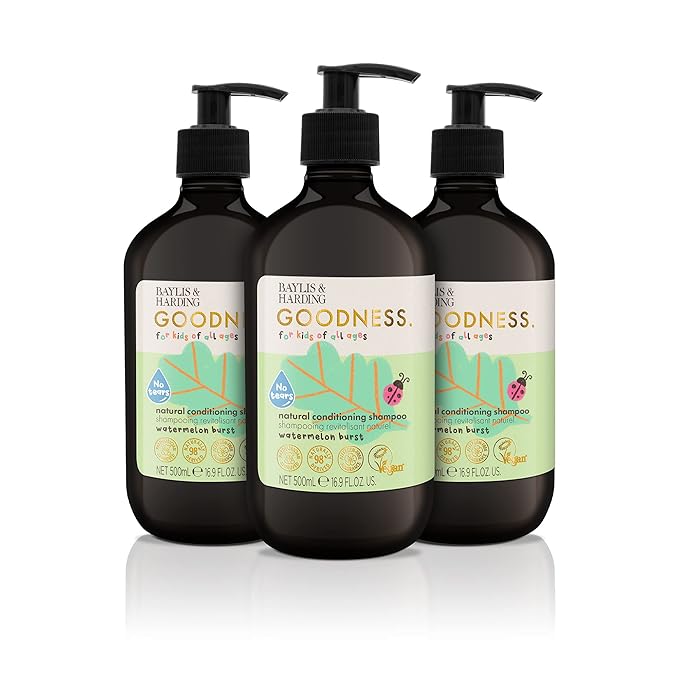 Baylis & Harding Goodness Kids Watermelon Burst No Tears Natural Conditioning Shampoo 16.9 fl. oz (Pack of 3) - Biodegradable Formula - Vegan Friendly