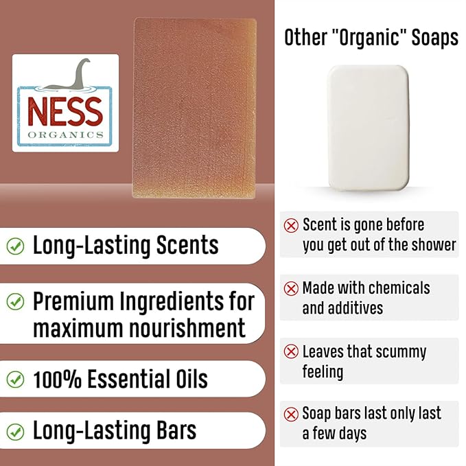 Ness Mens Soap Bar - Smoked OUD Scent - Natural Soap For Men - Mens Bar Soap With Organic Ingredients & Essential Oils - Moisturizing Bar Soap - Handmade In The USA, Cruelty Free, Vegan - Single
