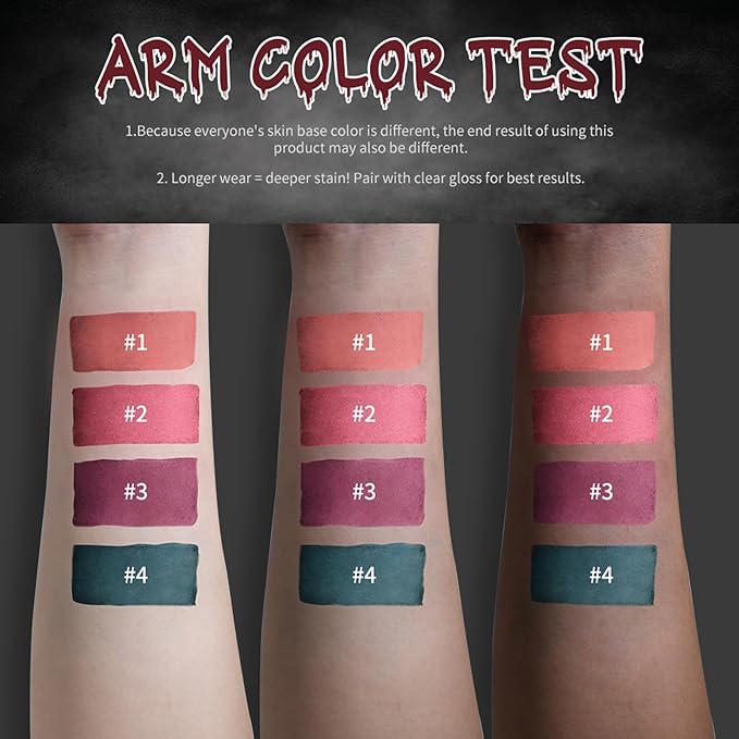 AKARY Sage Green Matte Liquid Lip Stain, Bloody Waterproof Lipstick, Glossy Finish Lip Gloss, Hydrating & Lightweight High Coverage, Long-Lasting Bold Stain, Non-Sticky for Halloween Parties, #4