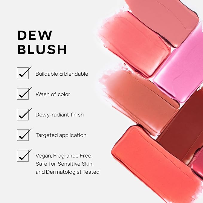 Saie Dewy Glow Duo - Dew Liquid Blush - (.40 oz, Lady), Glossybounce Lip Gloss-Oil Hybrid (.17 oz, Bubble) - Hydrating, Vegan Makeup for Radiant Cheeks & Lips