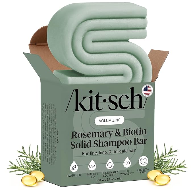 Kitsch Rosemary & Biotin Shampoo Bar - For Hair Growth, Strengthening, Thickening & Volumizing Shampoo for Women and Men - Free of Parabens, Sulfates & Silicones - Made in USA - 3.2 oz