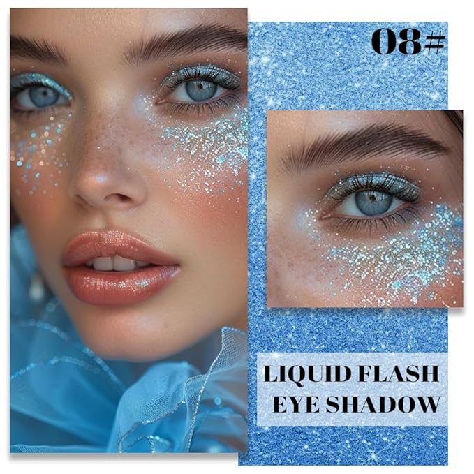 SUAKE Liquid Sparkling Glitter Eyeshadow Stick Pack - High Pigment Shimmer Metallic Eye Shadow, Long-Lasting, White Blue Black Gold Purple Bold Colors,Quicking-Dry (8#-Blue, Pack of 1)