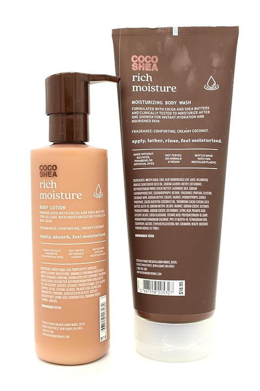 Coco Shea Rich Moisture, Bath and Body, Moisturizing Body Wash and Body Lotion Bundle Set