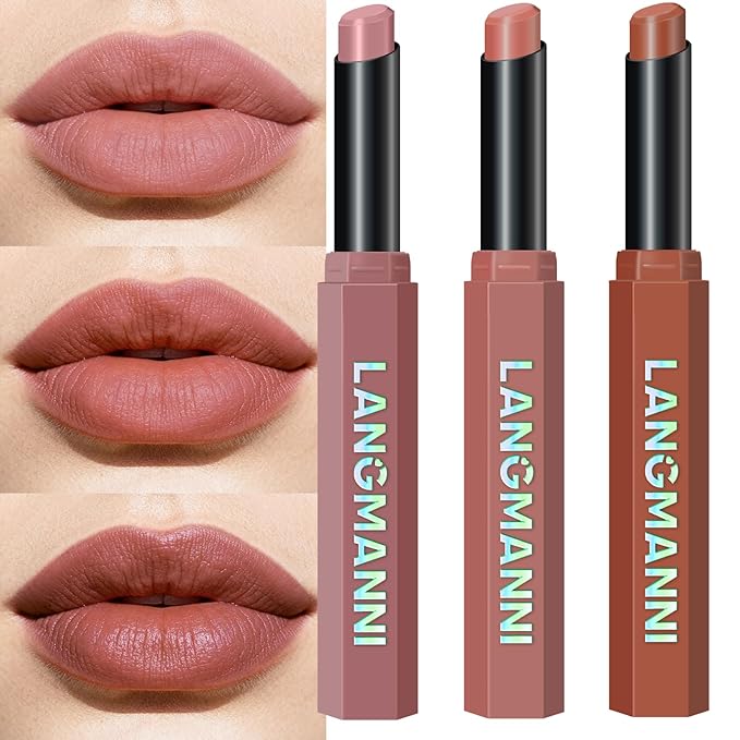 Jolilab 3Pcs Velvet Matte Lipstick Nude Matte Soft Dark Color Stick High Pigmented Long-Lasting Waterproof Lip Stick Lip Balm Beauty Cosmetics Gift for Women(Curated #1+6+8)