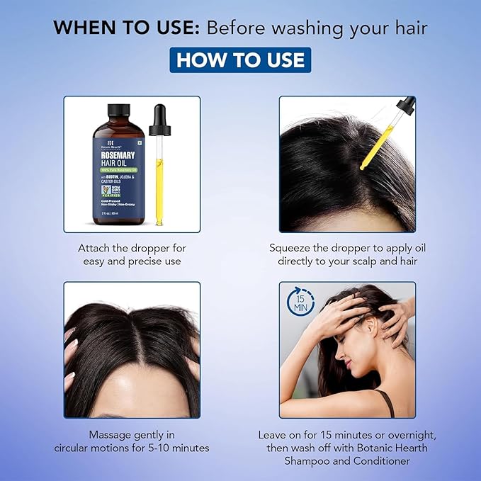 Botanic Hearth Hair Oil for Hair Growth | Rosemary Oil for Hair Growth with Biotin, Castor & Jojoba | Hair Relaxers & Dry Scalp Treatment | Color Safe | All Hair Types | 2 fl oz