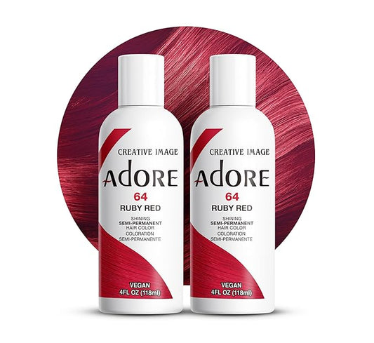 Adore Semi Permanent Hair Color (064 Ruby Red) (2 Pack) | Vegan & Cruelty-Free Red Hair Dye | No Ammonia, No Peroxide, No Alcohol | 4 Fl Oz