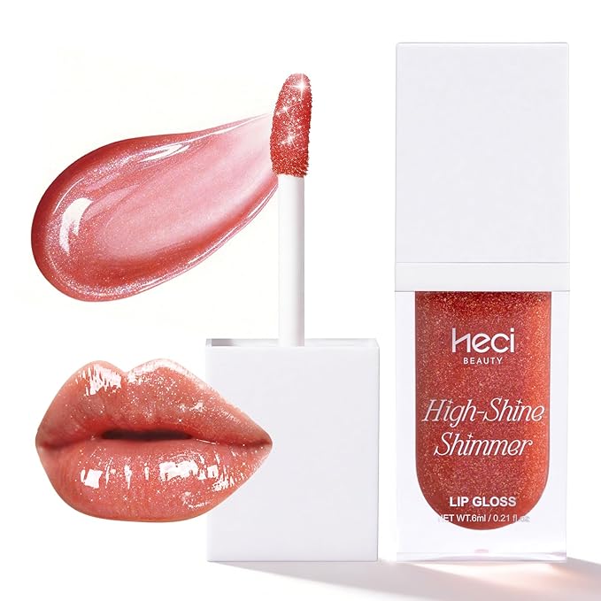 Glitter Lip Gloss – High-Shine Hydrating Lip Gloss, Non Sticky Moisturizing Crystal Shimmer Gloss, Caramel Scent, Nourishing Lip Oil Shine for Smooth Glossy Lips, Sunset Orange, 0.21 fl oz
