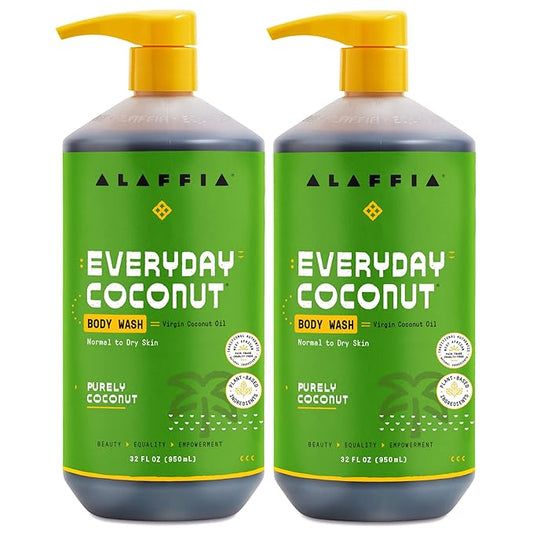 Alaffia Body Wash, Everyday Coconut, 2-Pack – Moisturizing Soap with Nourishing Coffee Berry Extract and Hydrating Water, Vegan and Cruelty-Free, 32 OZ Ea