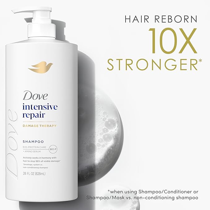 Dove Shampoo 4 Pack Intensive Repair for Damaged Hair with Bio-Protein Care Technology and Amino Serum 28 Fl Oz