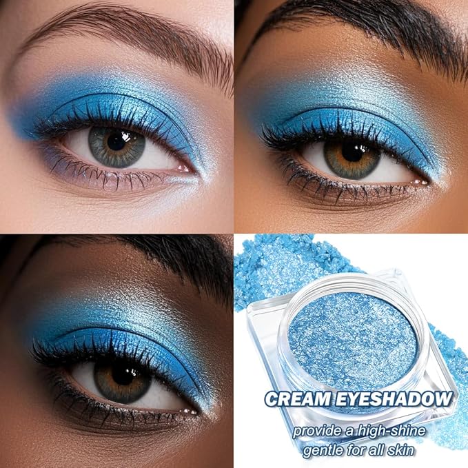 DE'LANCI Light Blue Cream Shimmer Eyeshadow Single, Silky Smooth Texture Blendable Blue Shimmer Eyeshadow Makeup, Richly Pigmented Moisturizing Light Blue Creme Eye Shadow Cruelty-Free & Vegan, 03#