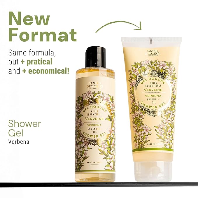 Panier des Sens - Verbena Moisturizing Body Wash for Women & Men - Gentle Shower Gel with 96% Natural Ingredients for Normal & Sensitive Skin - Body Care Made in France, SLS Free, Vegan - 6.8 Fl Oz