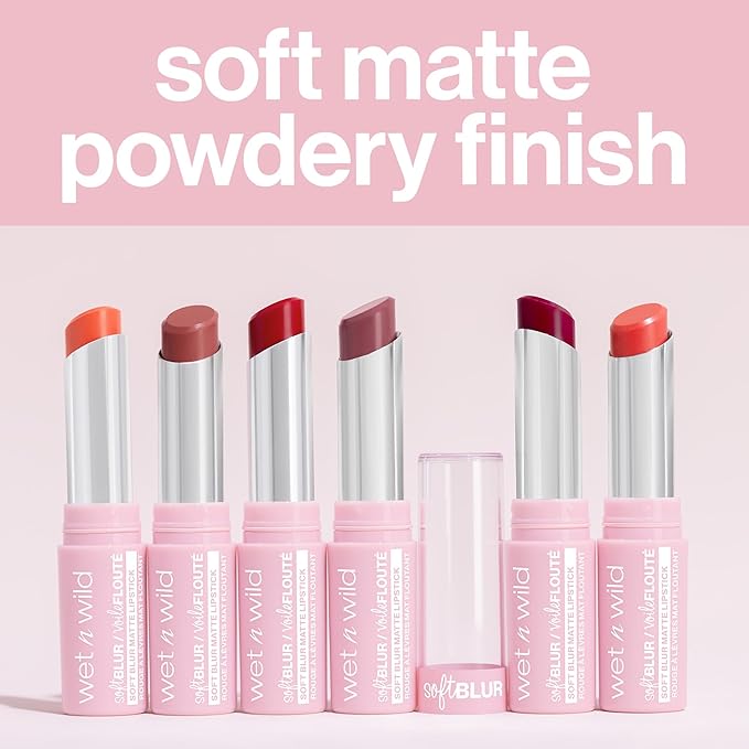 wet n wild Soft Blur Matte Lipstick, Velvety Semi-Sheer Buildable Color, Soft Matte Powdery Finish, Comfortable Wear, Vegan & Cruelty-Free - Homecoming Queen